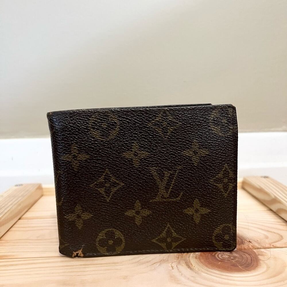 Louis Vuitton vintage canvas leather print unisex wallet brown house web